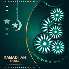 Sticker - RAMADAN KAREEM OR RAMADAN MUBARAK. Template for card for the celebration of the Muslim community festival