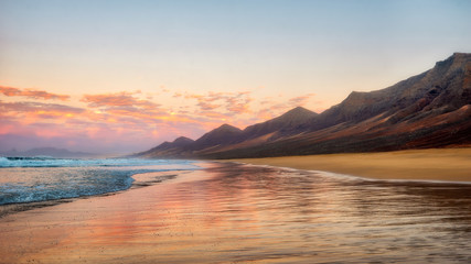 Wall Mural - Cofete Beach on the Southern Tip of Fuerteventura during Sunset