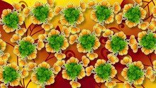 Abstract Animated Flat Background Of Painted Flowers In Horizontal Movement And Rotation. Imitation Of Embossed Paper. Yellow Flowers With Green Leaves For Decoration.