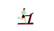Man running on running treadmill. Exercise, sports, healthy lifestyle, gym, fitness, activity, workout flat design vector.