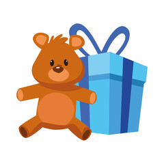 Sticker - cute bear teddy stuffed with gift