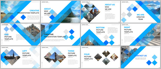 Minimal presentations design, portfolio vector templates with cubes, geometric abstract background. Multipurpose template for presentation slide, flyer leaflet, brochure cover, report, advertising.