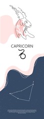 zodiac background. capricorn constellation. one line. minimalistic graphics.