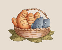 Five Loaves Two Fishes Bible Illustration HD