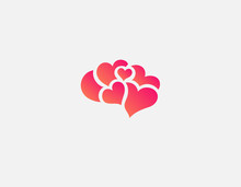 Creative Gradient Red Logo Icon Of A Human Brain Silhouette In A Pattern Of Hearts.