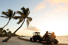 Beautiful Sunrise At Smathers Beach With Palm Tree In Foreground. Smathers Beach Is The Largest Public Beach In Key West, Florida, United States. It Is Approximately A Half Mile Long