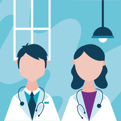 Poster - doctor staff couple with speech bubble