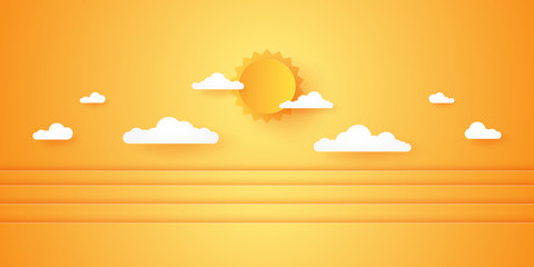 Wall Mural - Summer Time, Cloudscape, cloudy sky with bright sun, paper art style