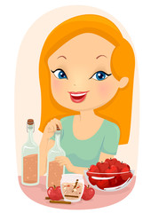 Wall Mural - Girl Make Apple Cider Juice Illustration