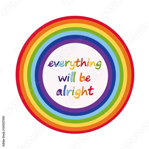 Fotografía Slogan everything will be alright in hand drawn letters and rainbow