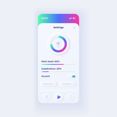 Metronome application settings smartphone interface vector template. Mobile app page light design layout. Parameters adjustment screen. Flat UI for application. Volume and BPM amount on phone display