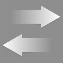 Two Arrows Pointing In Different Directions Of Gray With A White Tint, With A Gradient. Arrows With A Unique Design And Idea. Vector Graphics. Stock Photo.