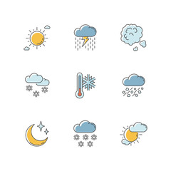 Poster - Sky clarity and precipitation RGB color icons set