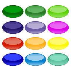 Wall Mural - buttons of different, saturated colors in the form of an oval with a mirror effect on a white backgr