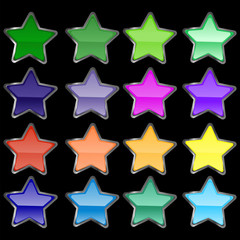 Wall Mural - buttons in the form of stars of different bright, saturated colors with a gray stroke. buttons in th