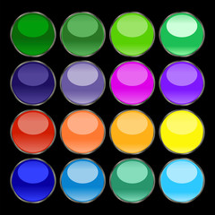 Wall Mural - buttons of different, saturated colors in the shape of a ball with a mirror effect on a black backgr
