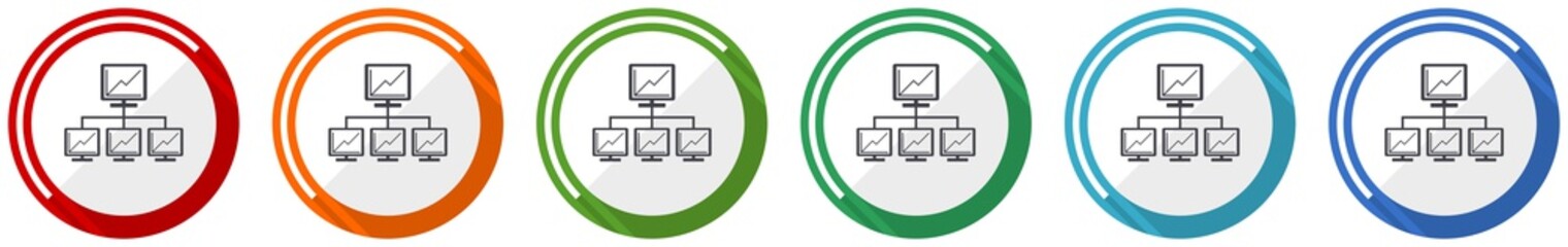 Fototapete - Network icon set, flat design vector illustration in 6 colors options for webdesign and mobile applications