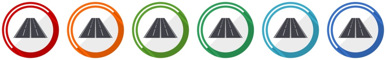 Aufkleber - Road icon set, flat design vector illustration in 6 colors options for webdesign and mobile applications