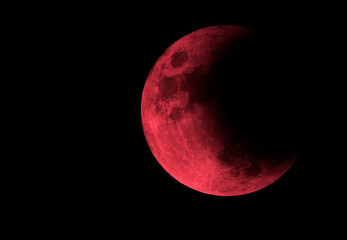 Wall Mural - half of red bloody moon in black space, moon with eclipse