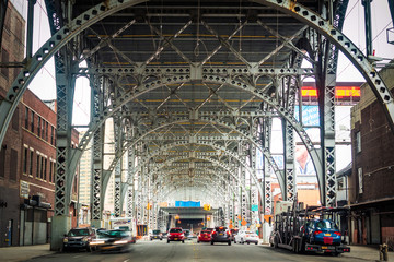 Naklejka na meble Traffic under architectural landmark Riverside Drive Viaduct in West Harlem, Upper Manhattan, New York City, United States of America.