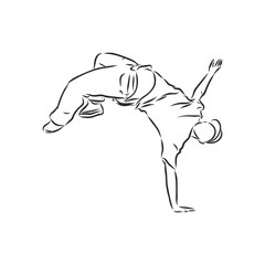 Wall Mural - break dancer-continuous line drawing. break dance, dancer, vector sketch illustration