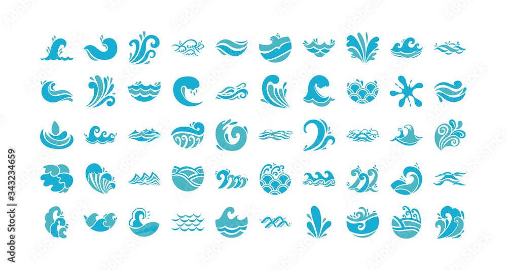 bundle of waves ocean set icons Stock Vector | Adobe Stock