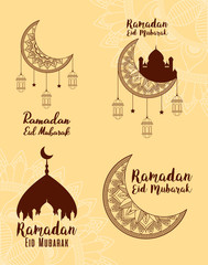 Wall Mural - Eid Mubarak celebration with set icons