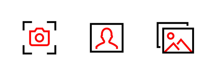 Wall Mural - Set of Screenshots, Selfie and Photos Media Types icons. Editable line vector.