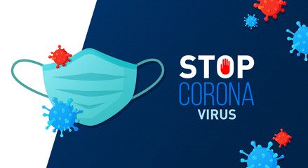 Face mask stop coronavirus COVID-19 banner.