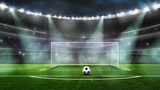 Fototapeta Sport - ball on the green field at soccer stadium. ready for game in front of the soccer goal