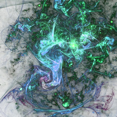 Wall Mural - green and blue fractal swirls, digital artwork for creative graphic design