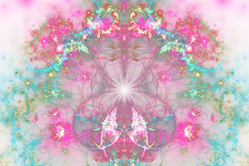 Wall Mural - light pink and green fractal flower, digital artwork for creative graphic design