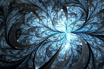 Wall Mural - Blue fractal flower or butterfly, digital artwork for creative graphic design