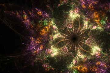 Wall Mural - dark gold and green fractal flower, digital artwork for creative graphic design
