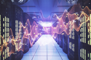 Wall Mural - abstract glowing forex chart on blurry server room background