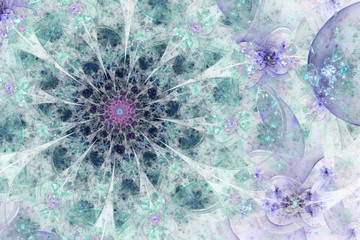 Wall Mural - faded green fractal flower, digital artwork for creative graphic design