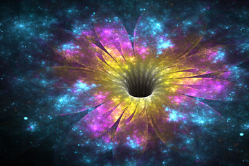 Wall Mural - sparkling dark blue fractal flower, digital artwork for creative graphic design