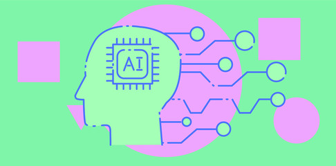 Aufkleber - Head with circuit elements.The analytical system, Neural networks and artificial intelligence concept. Simple line art style vector illustration for logotype or cover.