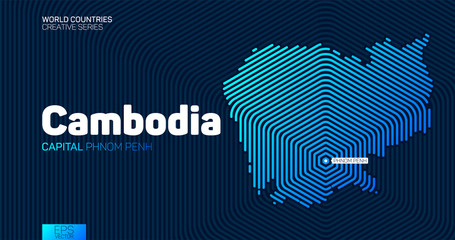 Poster - Abstract map of Cambodia with hexagon lines