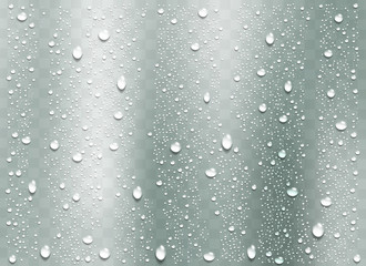 Wall Mural - Realistic water droplets on the transparent window. Vector