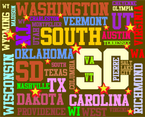 United States state names leaf printing and embroidery graphic design vector art