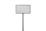 Fototapeta  - Blank white banner frame on a metal pole isolated