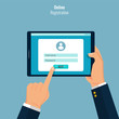 © Diki - Online registration concept design. Hands holding tablet to sign in on internet browser. Register form to join membership for user. Vector illustration