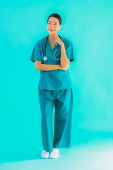 Portrait beautiful young asian doctor woman smile with many action