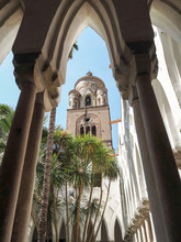 Low Angle View Of Amalfi Cathedral Bell Tower Seen Through Arch