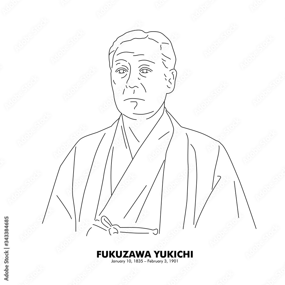 福沢諭吉（1835 - 1901） 歴史上の人物 線画イラスト Stock Vector