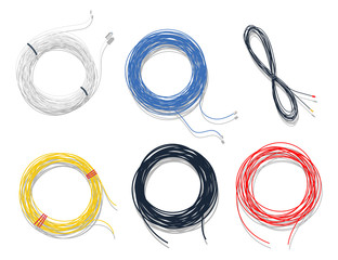 Cable top view vector set isolated on a white background.