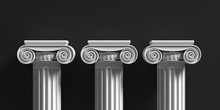 Marble Pillars Columns Classic Greek Against Black Background. 3d Illustration