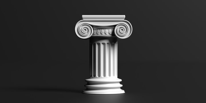 Marble pillar column classic greek against black background. 3d illustration