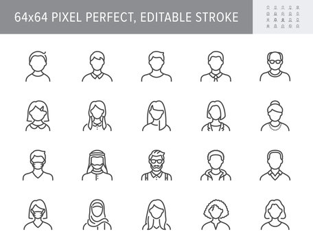 people avatar line icons. vector illustration included icon as man, female, muslim, senior, adult an